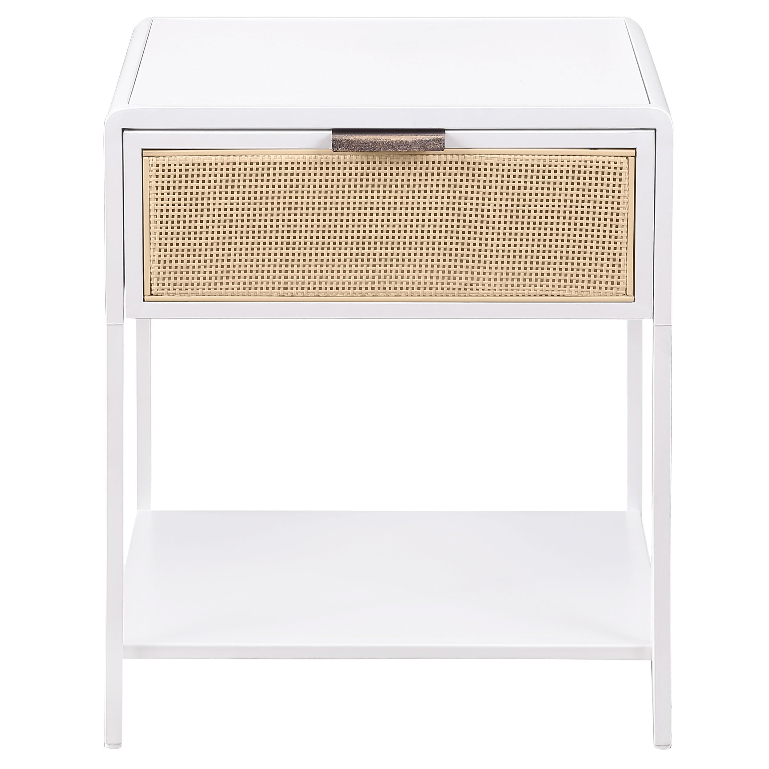 Coaster Home Furnishings Amherst 1-Drawer Radio Weave Cane Metal Bedside Table White