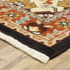 HomeRoots 509231 8 x 11 ft. Black Orange & Beige Oriental Power Loom Stain Resistant Rectangle Area Rug with Fringe