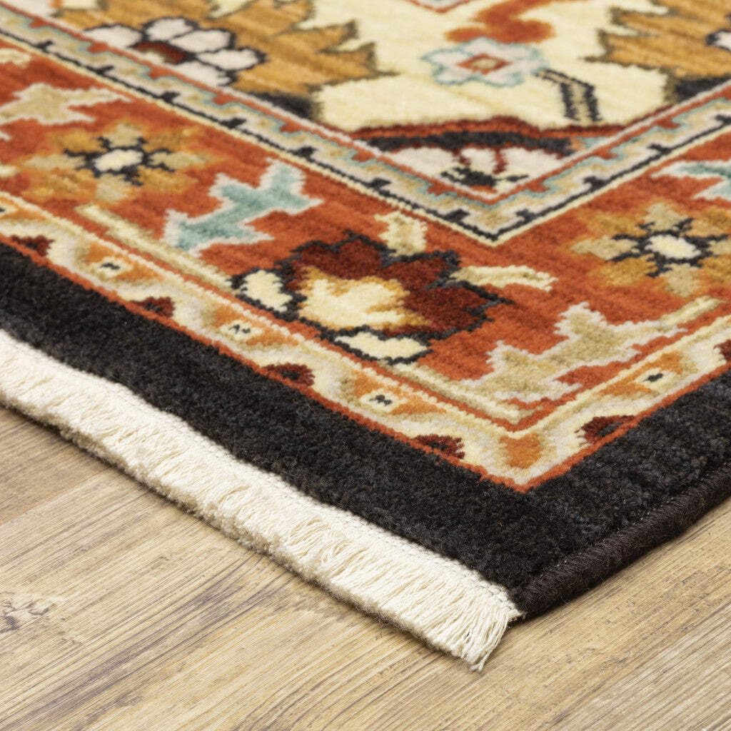 HomeRoots 509230 6 x 9 ft. Oriental Power Loom Stain Resistant Rectangle Area Rug with Fringe Black Orange & Beige