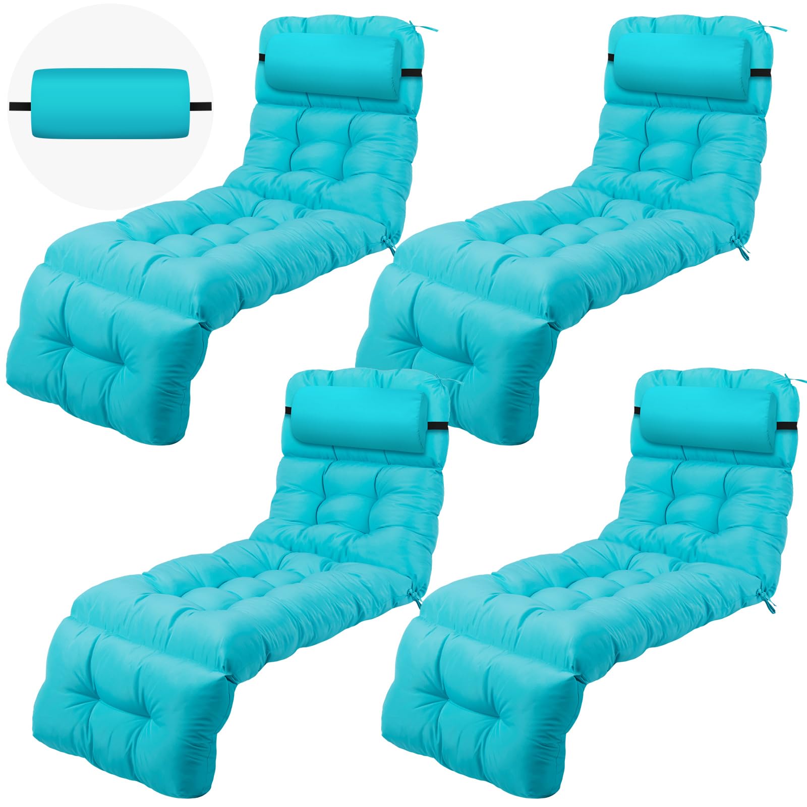 Doublefill 4 Pieces Outdoor Chaise Lounge Cushions With 4 Pillows 72' X 22' X 4' Tufted Lounge Chair Cushion For Wicker Repla