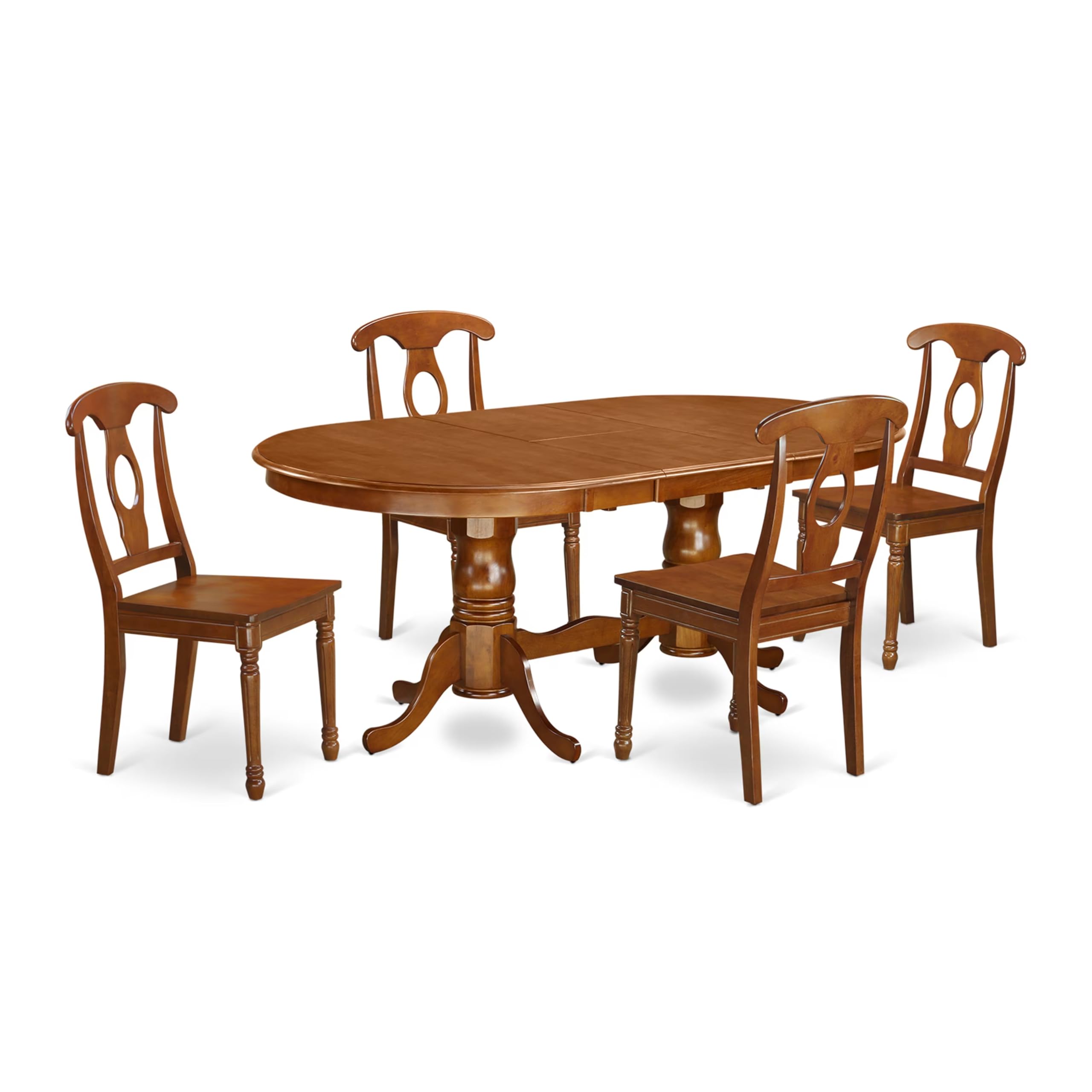 East West Furniture PLNA5-SBR-W 5 Piece Dining Set Includes an Oval Dining Room Table with Butterfly Leaf and 4 Wood Seat Chairs, 42x78 Inch, Saddle Brown