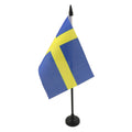 Sweden Table Flag 4' X 6' - Swedish Desk Flag 15 X 10 Cm - Black Plastic Stick And Base - Az Flag