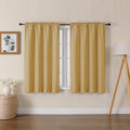 Lecloud Bessie Gold Short Curtains 45 Inch Length 2 Panels, Faux Linen Light Filtering Curtains with Dual Rod Pocket, Farmhouse 