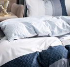 Duvet Cover Set, 600 Thread Count Cotton White And Navy Striped Patchwork Comforter Cover Set Reversible Quilt Cover (King, Gree