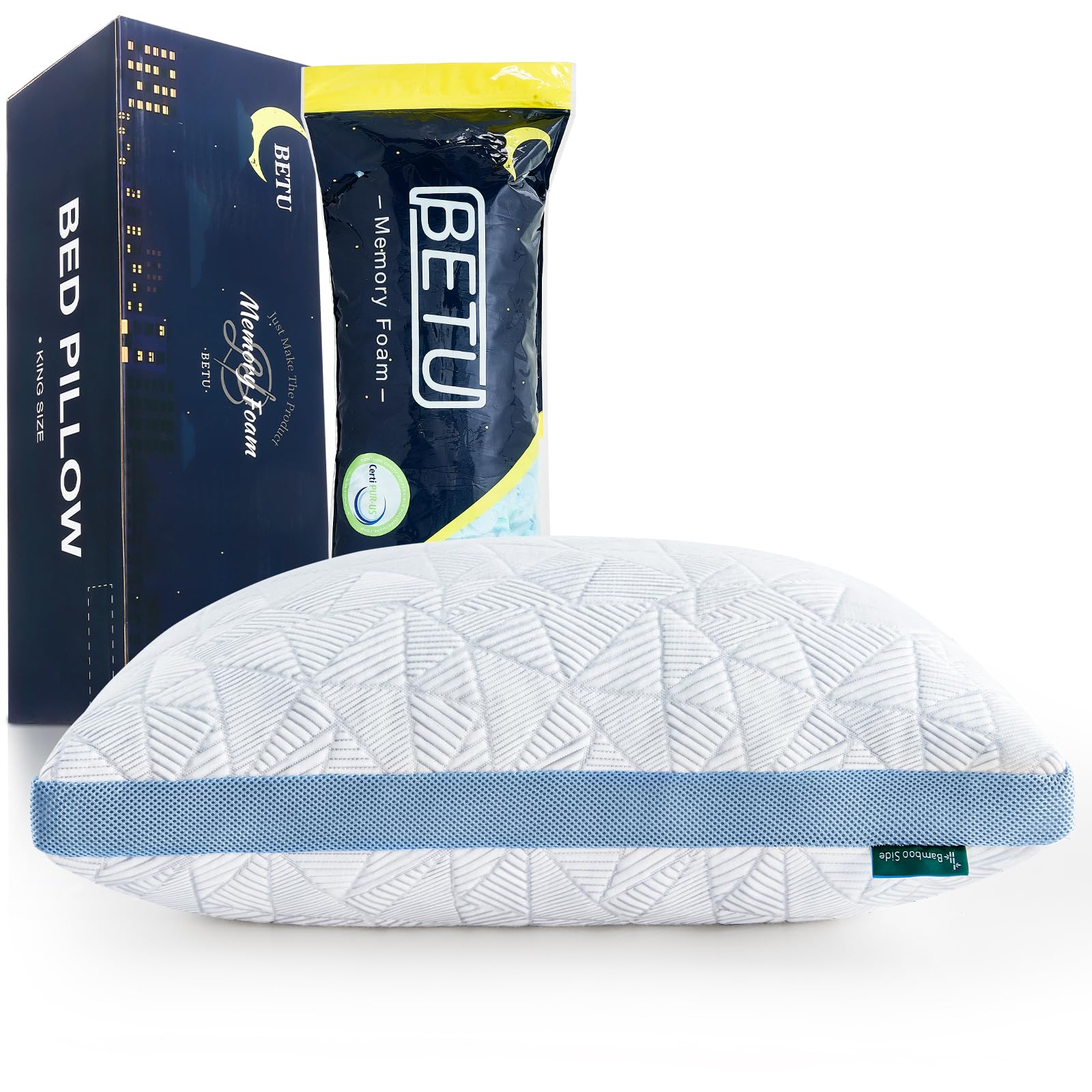 Betu Cooling Pillow Queen Size, Shredded Memory Foam Cool Pillow For Hot Sleepers, Adjustable Firm Soft Support Bed Pillows Perf