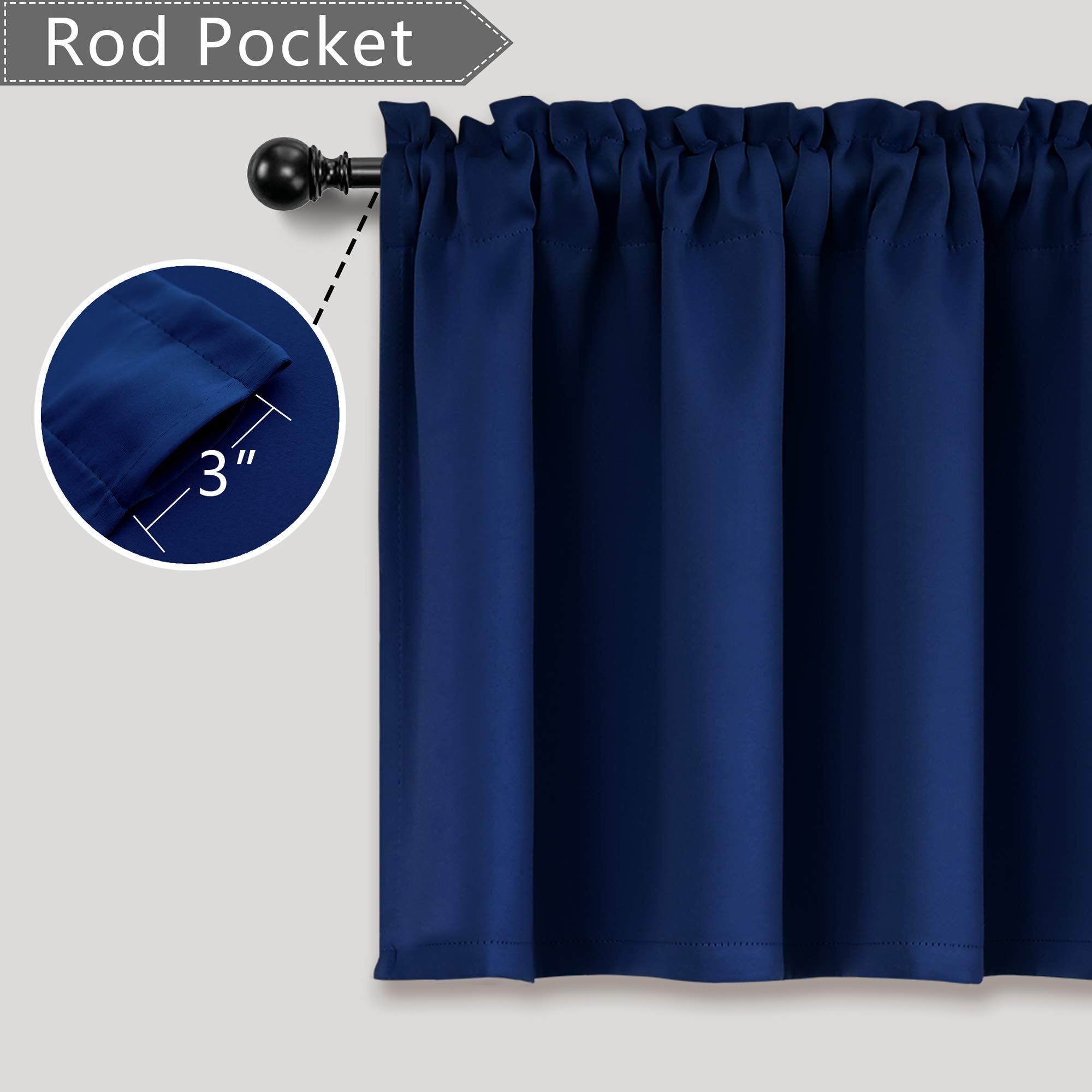 Mrs.Naturall Valance For Kitchen Window,Navy Blue,36 X 16 Inch Length