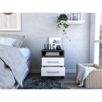 Nightstand 20" H, 2 Drawers, Superior Top, Metal Handles, Smokey Oak/White