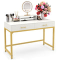 Westree Women Makeup Vanity Desk With 2 Drawers - Bedroom Home Office Desk, Wooden Height Monitor Stand & Storage Shelf Without Mirror, White Table Great Gift For Her