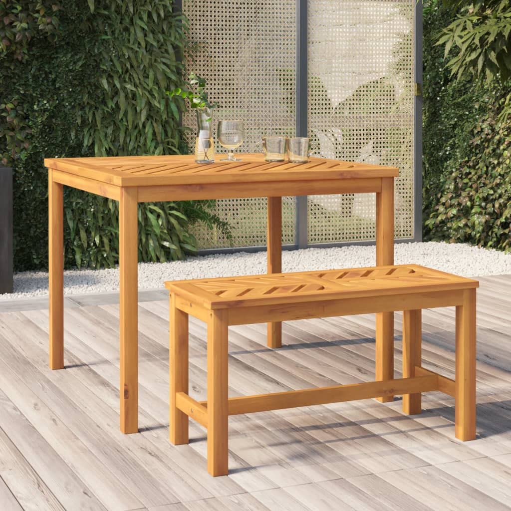 vidaXL Outdoor Dining Table - Solid Wood Acacia - Fishbone Pattern - Square Patio Table - Brown - Stable Wooden Frame - 35.4"x35.4"x29.1"