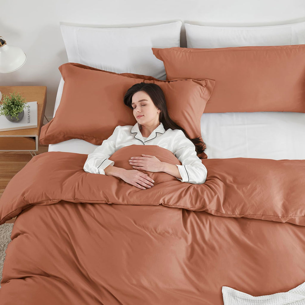 Hearth & Harbor Rust Duvet Cover King Size - 3 Piece King Duvet Cover Set, Soft Double Brushed King Duvet Covers With Button Clo