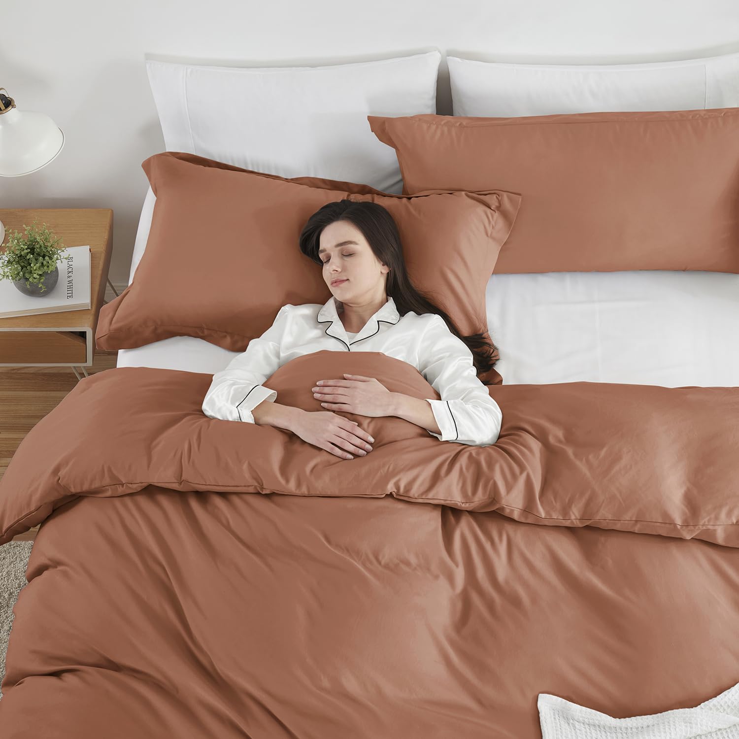 Hearth & Harbor Rust Duvet Cover King Size - 3 Piece King Duvet Cover Set, Soft Double Brushed King Duvet Covers With Button Clo