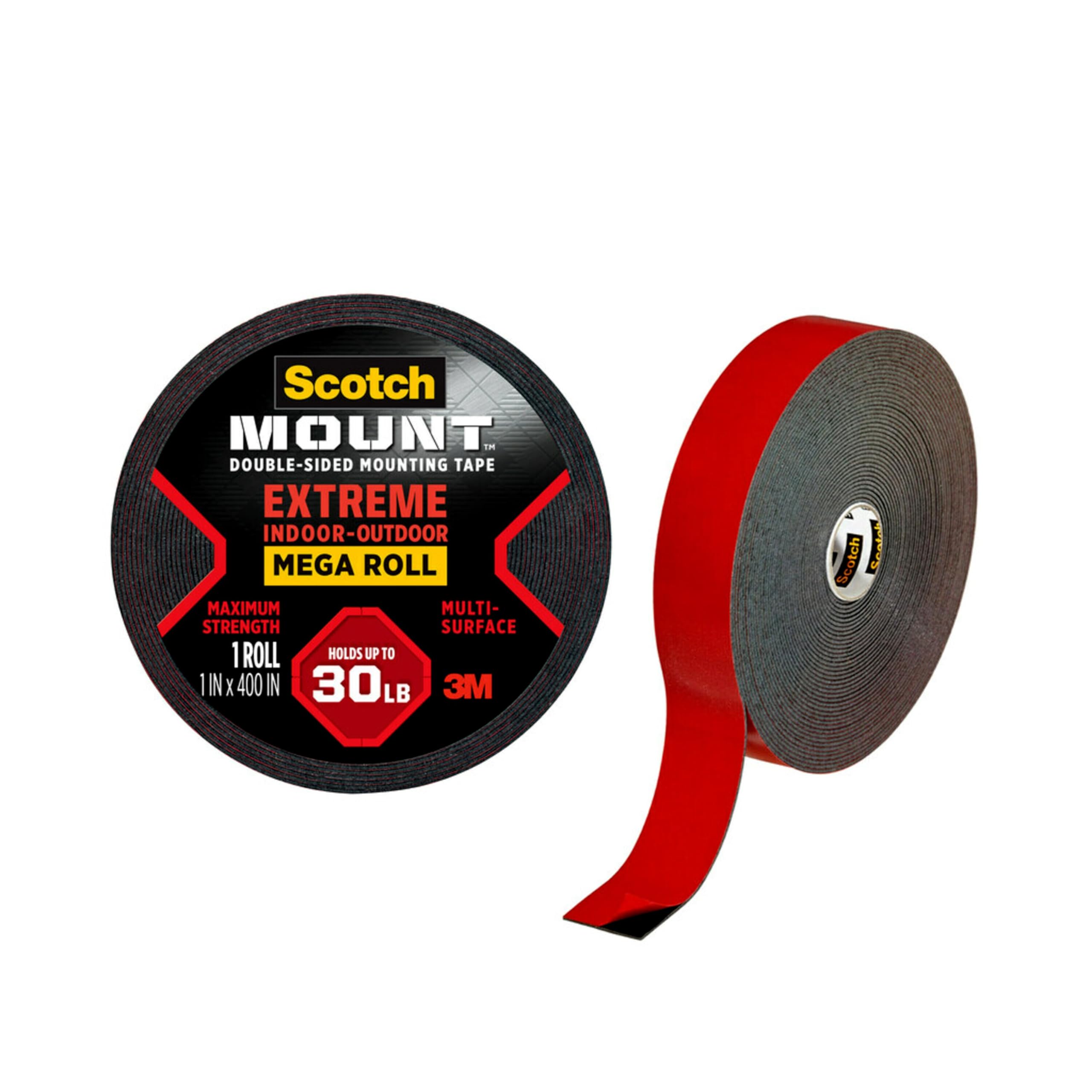 Scotch-Mount Double Sided Mounting Tape Heavy Duty, Black Extreme Mounting Tape, 1 Roll Adhesive Tape, 1 In X 400 In Wall Tape (
