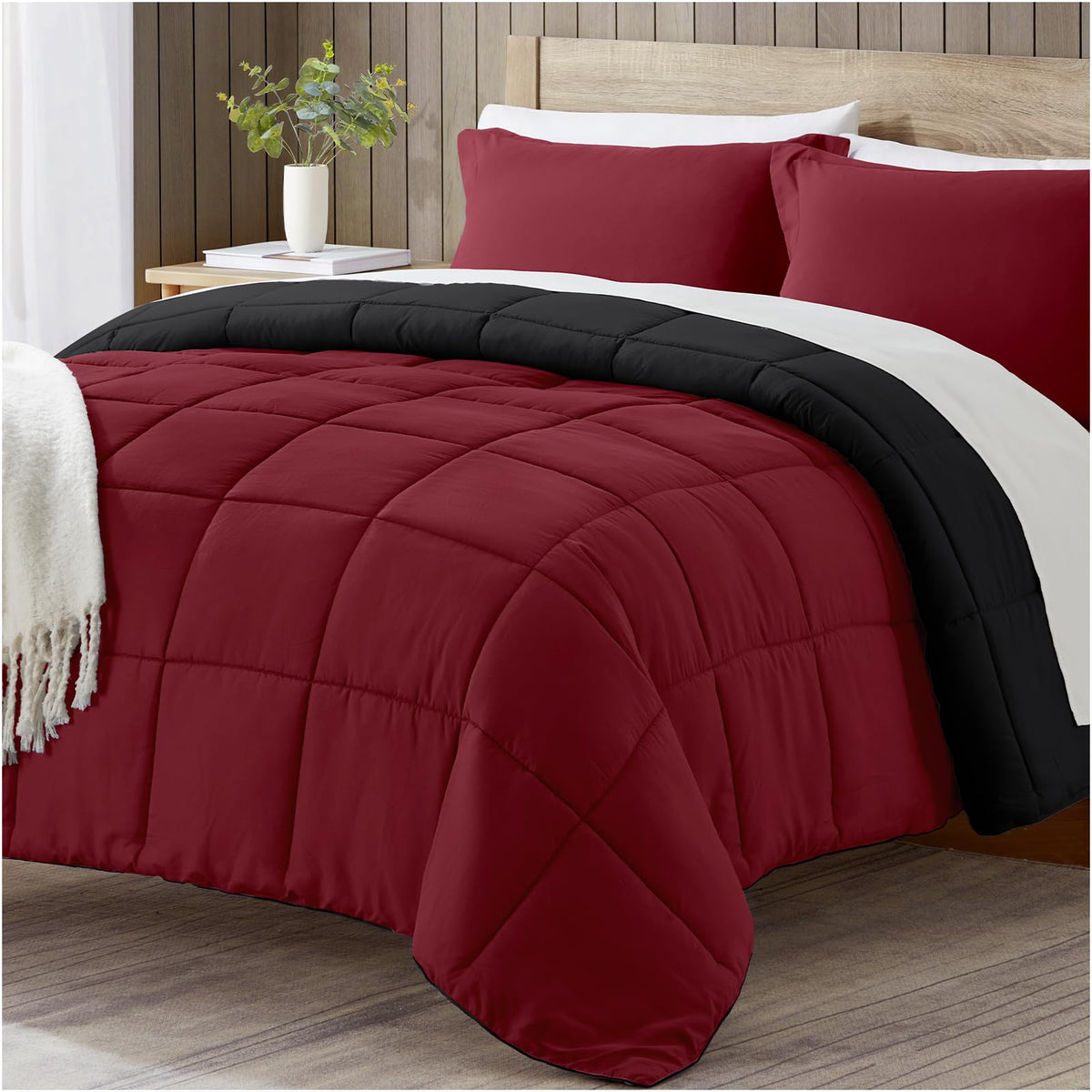 Satisomnia Oversized Queen Comforter Set, Red Bedding Comforters Oversized Queen, 3 Pieces Down Alternative Bed Comforter Lightw