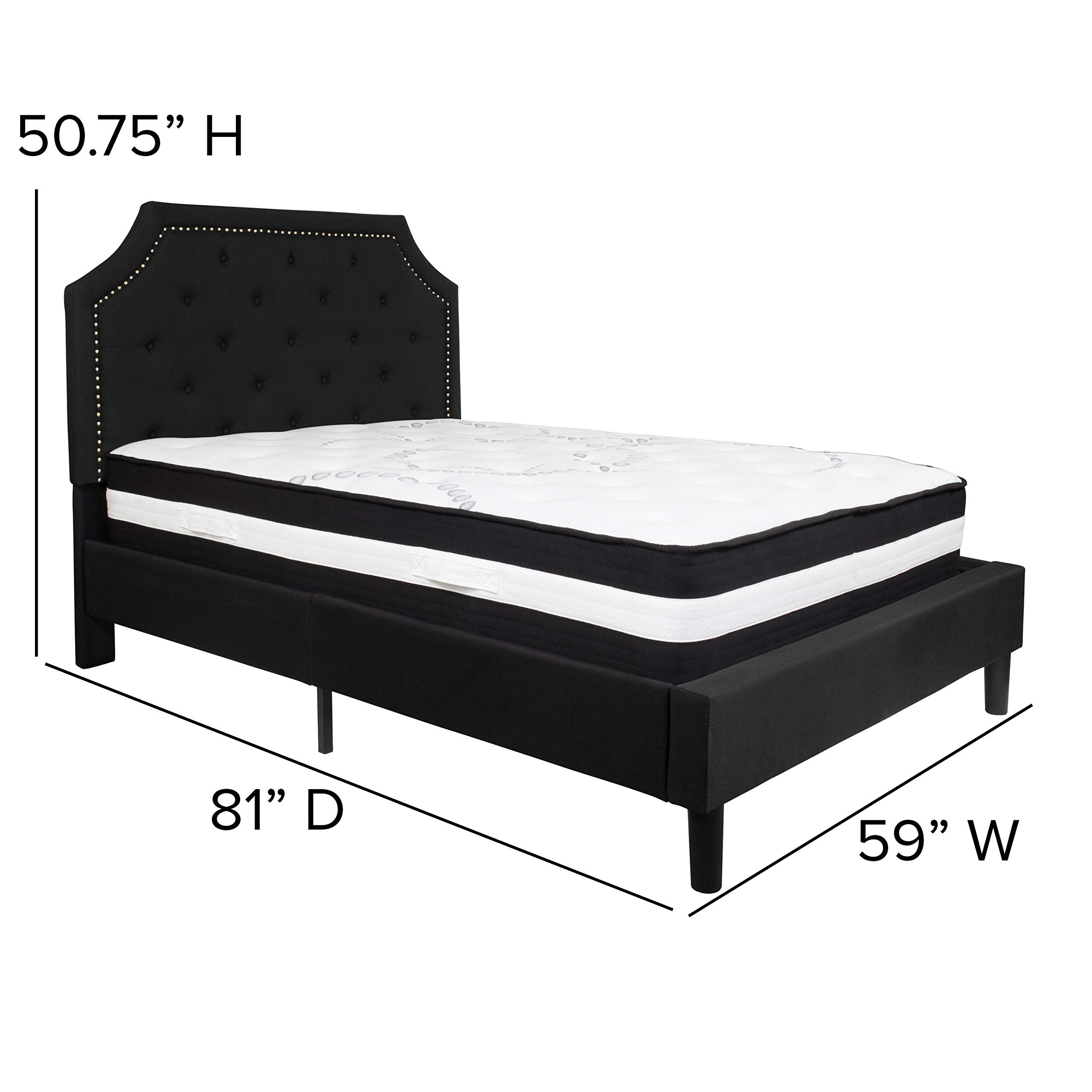 Flash Furniture Brighton Full Size Tufted Upholstered Platform Bed In Black Fabric With Pocket Spring Mattress