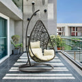 Whiteline Modern Outdoor Living Eg1684-Gry/Wht Bravo Patio Egg Chair, Grey Wicker Frame And Beige Stand With Cushion, Gray