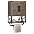 RUSTOWN Farmhouse Rustic Medicine Cabinet with Two Barn Door,Wood Wall Mounted Storage Cabinet with Adjustable Shelf and Towel B