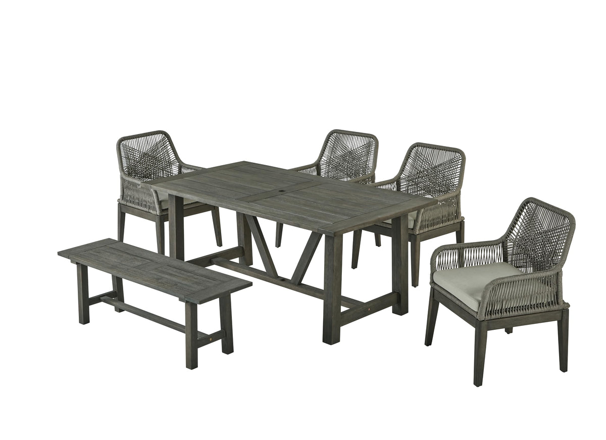 Best Quality Furniture D1004 Outdoor Dining Set, 1 Table + 4 Chairs + 1 Bench, Gray