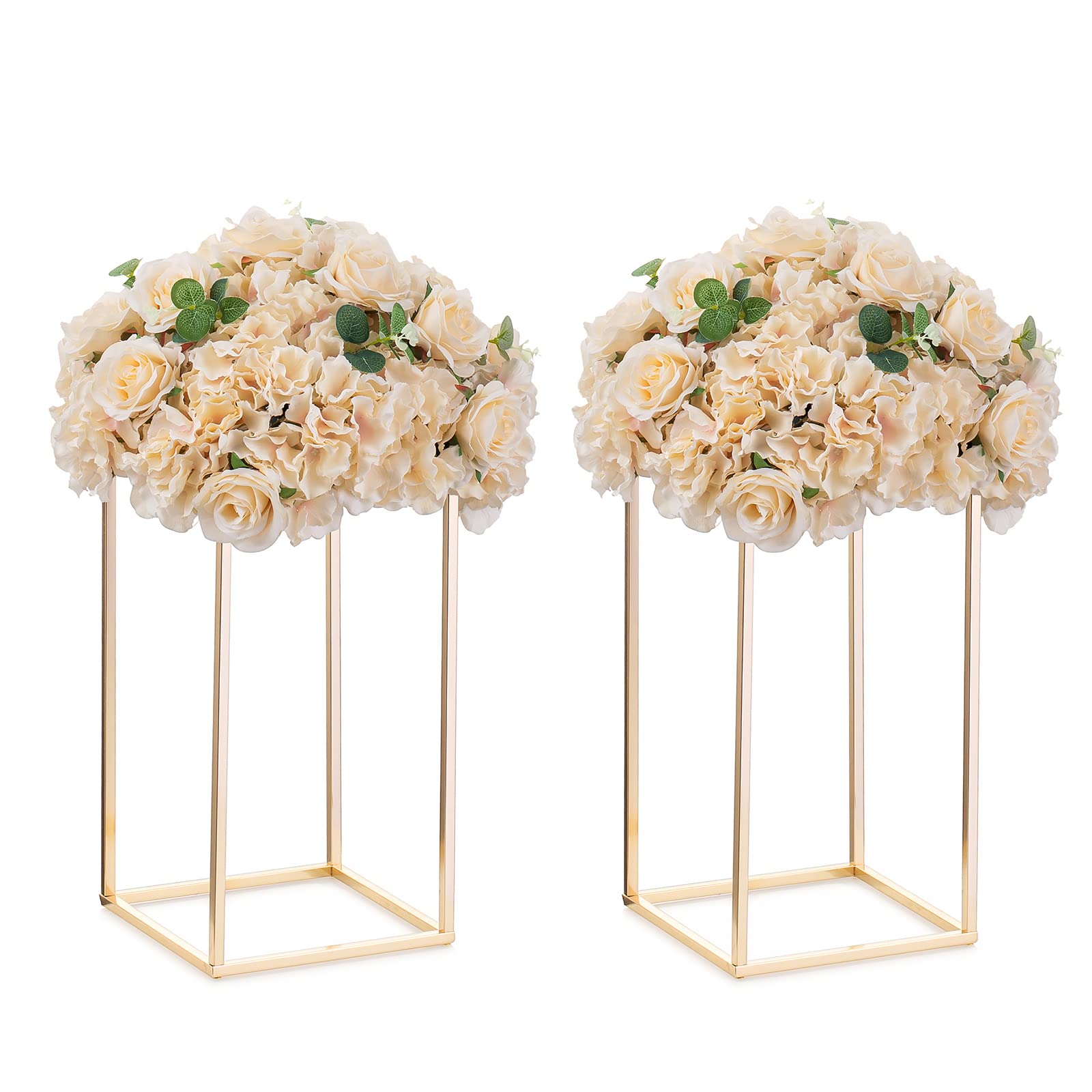 NUPTIO Gold Metal Rectangular Vase, 2 Pcs 15.75 inches Tall, Elegant Floral Centerpiece for Wedding, Housewarming, Mothers Day,