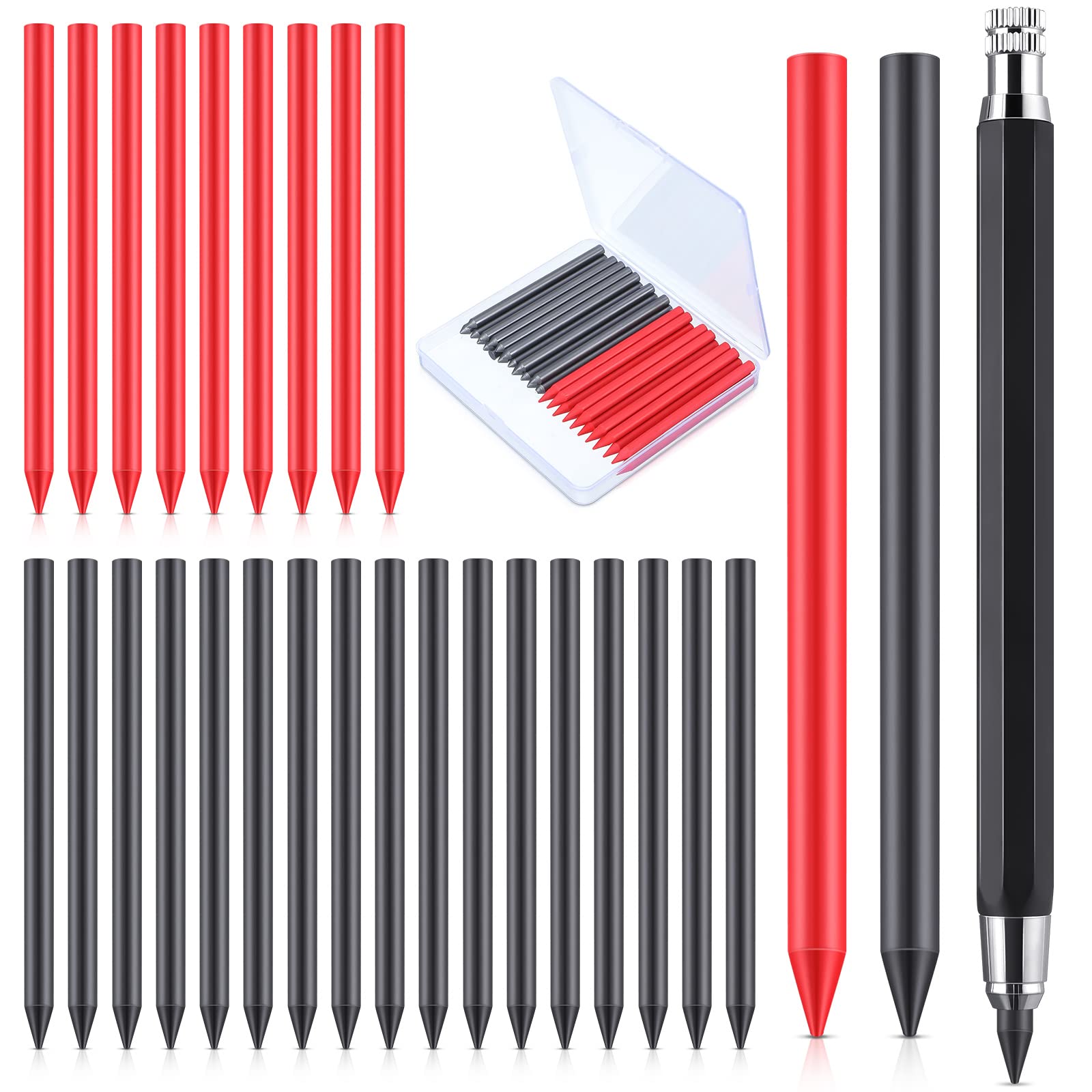 36 Pcs 5.6 Mm Mechanical Pencil Refills And 5.6 Mm Mechanical Pencil, Black And Red Sketch Up Pencil Refills Mechanical Pencil R