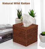 Livelab Natural Rattan Tissue Box Cover, Square Hand Woven Tissue Box Holder Tissue Box Case Organizer 5.5''X5.5''X5.7'' Honey B