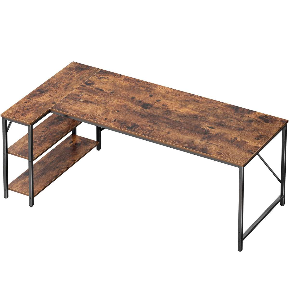 Huuger L Shaped Desk, 63 Inches Computer Desk With Reversible Storage Shelves, Gaming Desk, Corner Desk Home Office Desks, Writing Desk Study Desk With Metal Frame, Rustic Brown