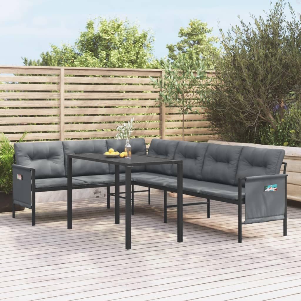 vidaXL Anthracite Steel Patio Dining Set, Modern-Style 2-Piece Garden Corner Sofa and Table Set with Comfortable Seating and Convenient Storage