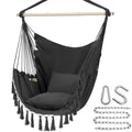 Y- Stop Hammock Chair Hanging Rope Swing, Max 500 Lbs, 2 Cushions Included, Large Macrame Hanging Chair With Pocket, Cotton Weav