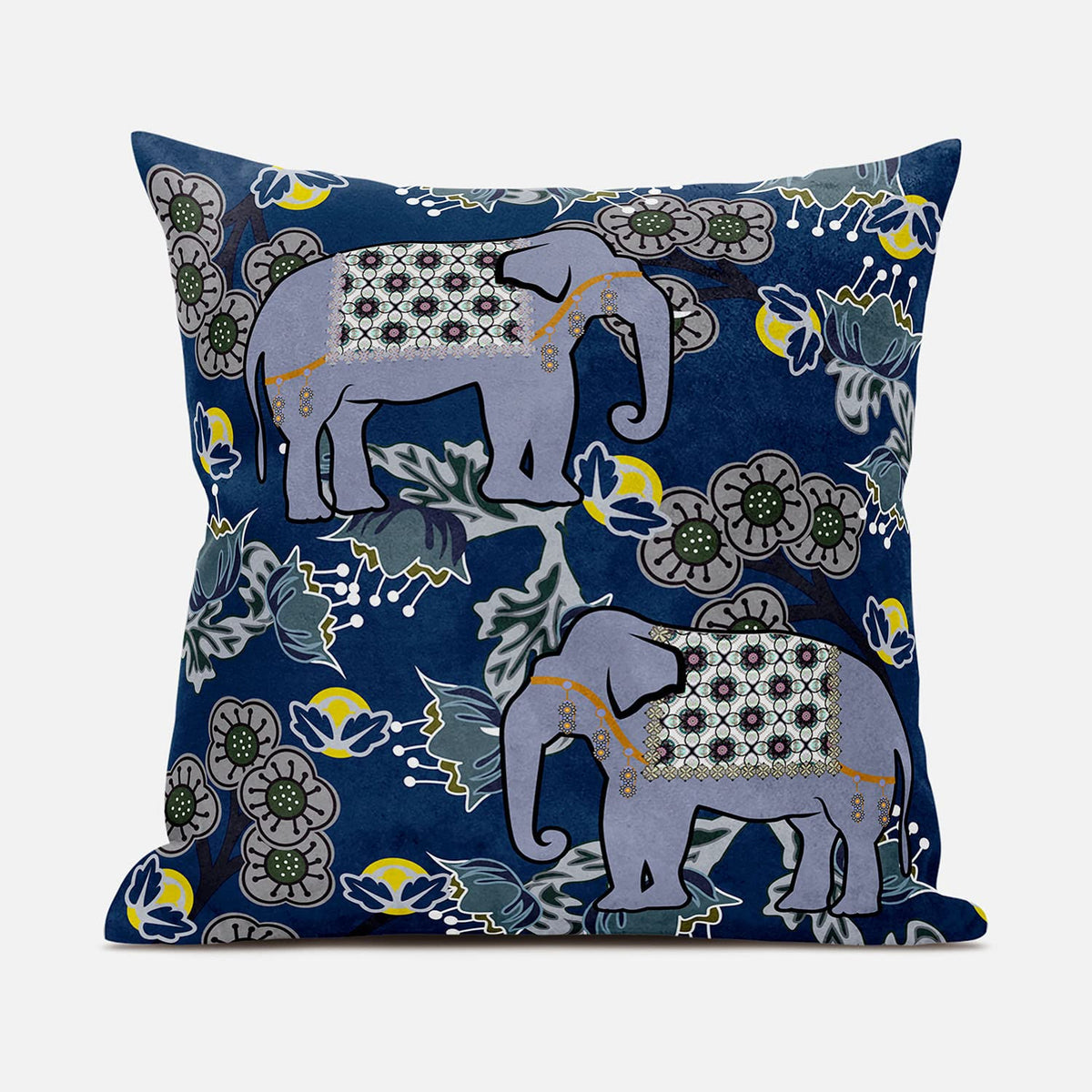 HomeRoots 28x28 Gray Blue Brown Elephant Blown Seam Broadcloth Animal Print Throw Pillow