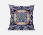HomeRoots Sky Blue Indigo Muted Peach 18â€ Indigo Peach Geo Tribal Suede Throw Pillow