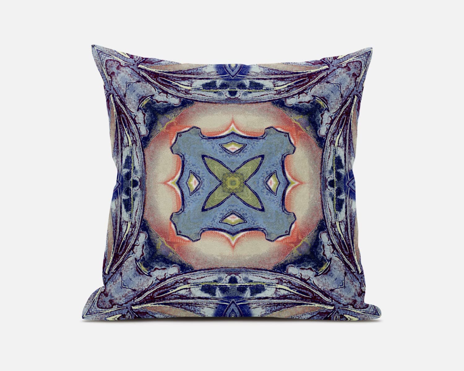HomeRoots Sky Blue Indigo Muted Peach 18â€ Indigo Peach Geo Tribal Suede Throw Pillow