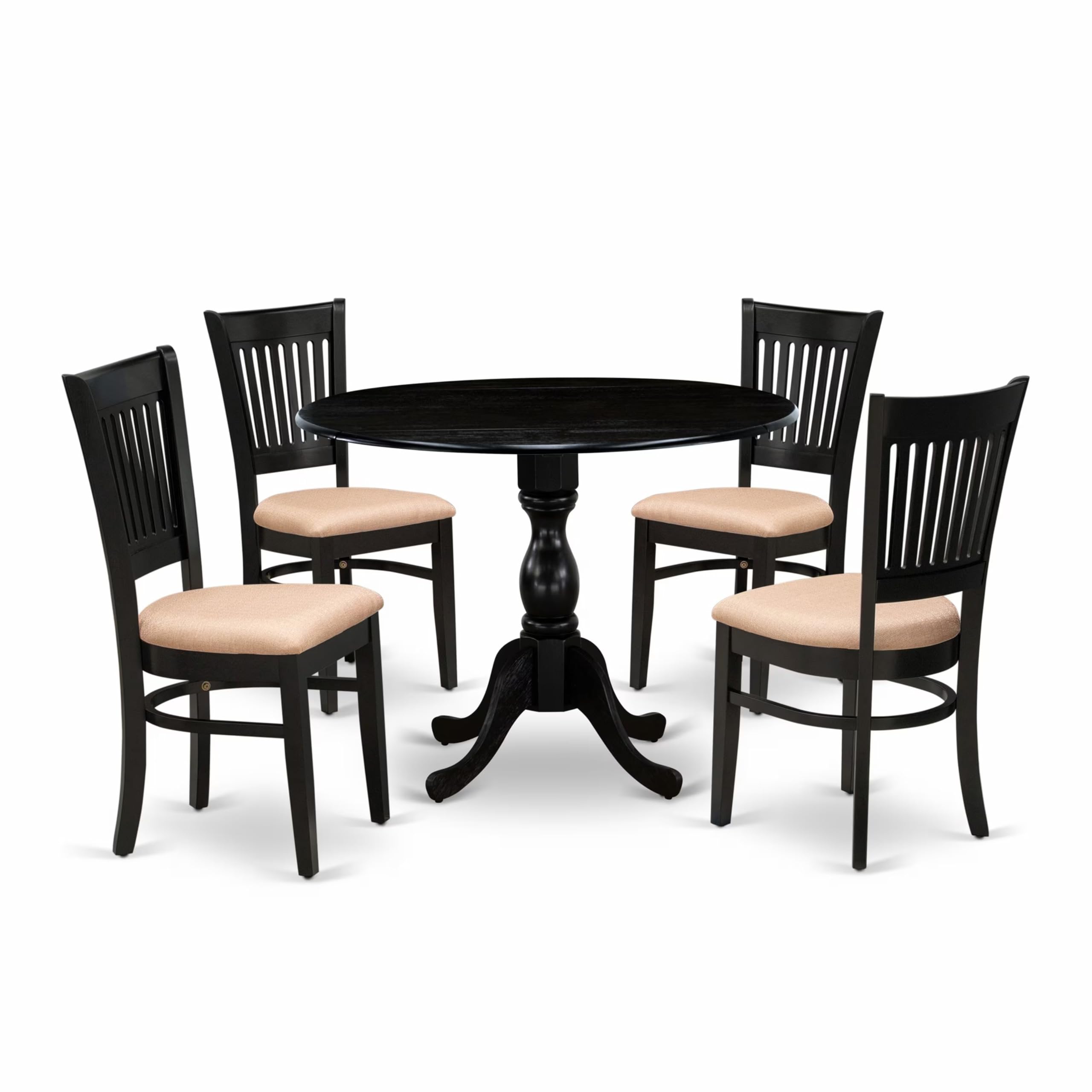 East West Furniture Dmva5-Blk-C 5 Piece Kitchen Table & Chairs Set Includes A Round Dining Room Table With Dropleaf And 4 Linen Fabric Upholstered Dining Chairs, 42X42 Inch, Black