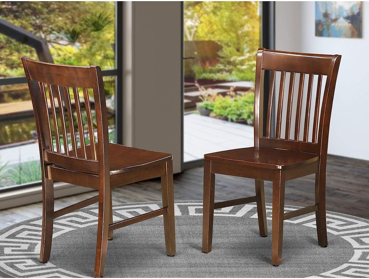 East West Furniture NFC-MAH-W Norfolk Dining Room Chairs - Slat Back Solid Wood Seat Chairs, Set of 2, Mahogany