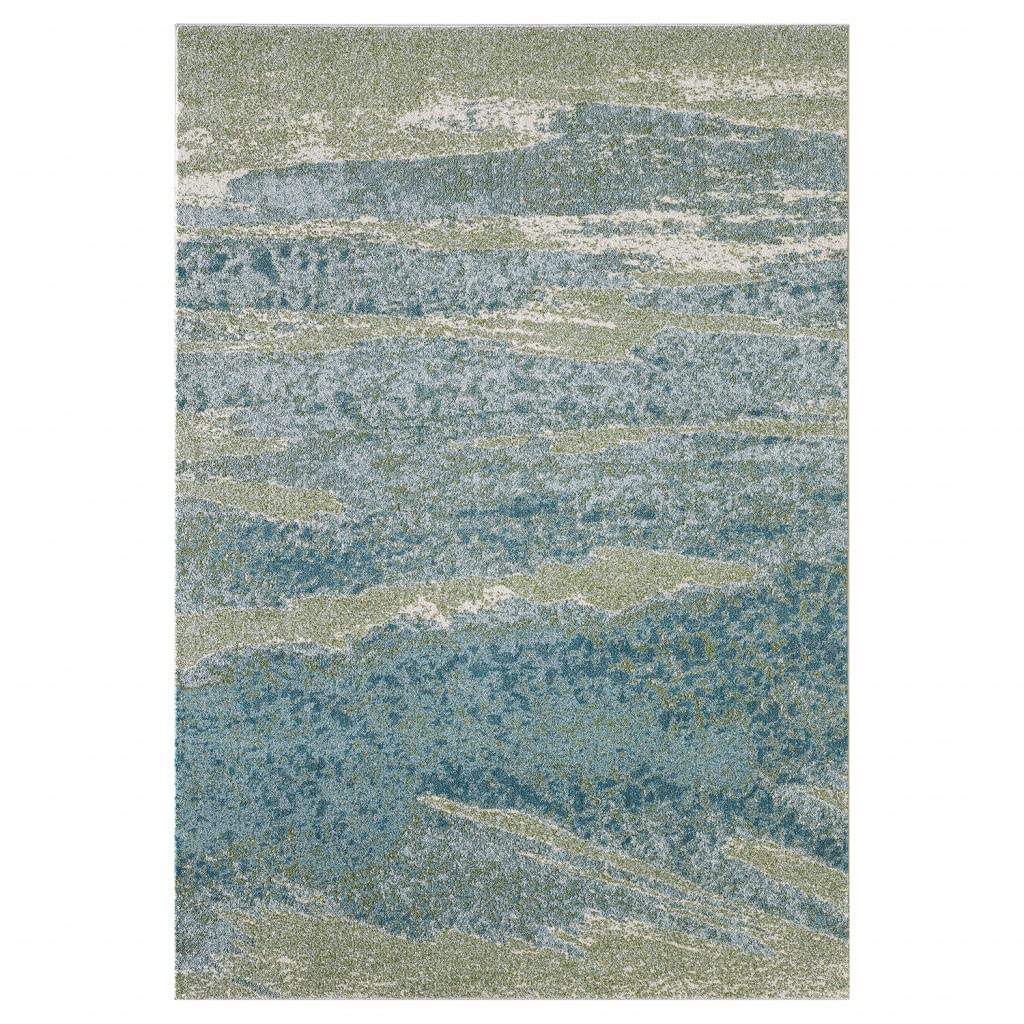 HomeRoots Heat-Set Polypropelene 3’ x 5’ Blue Sage Impressionistic Ocean Area Rug