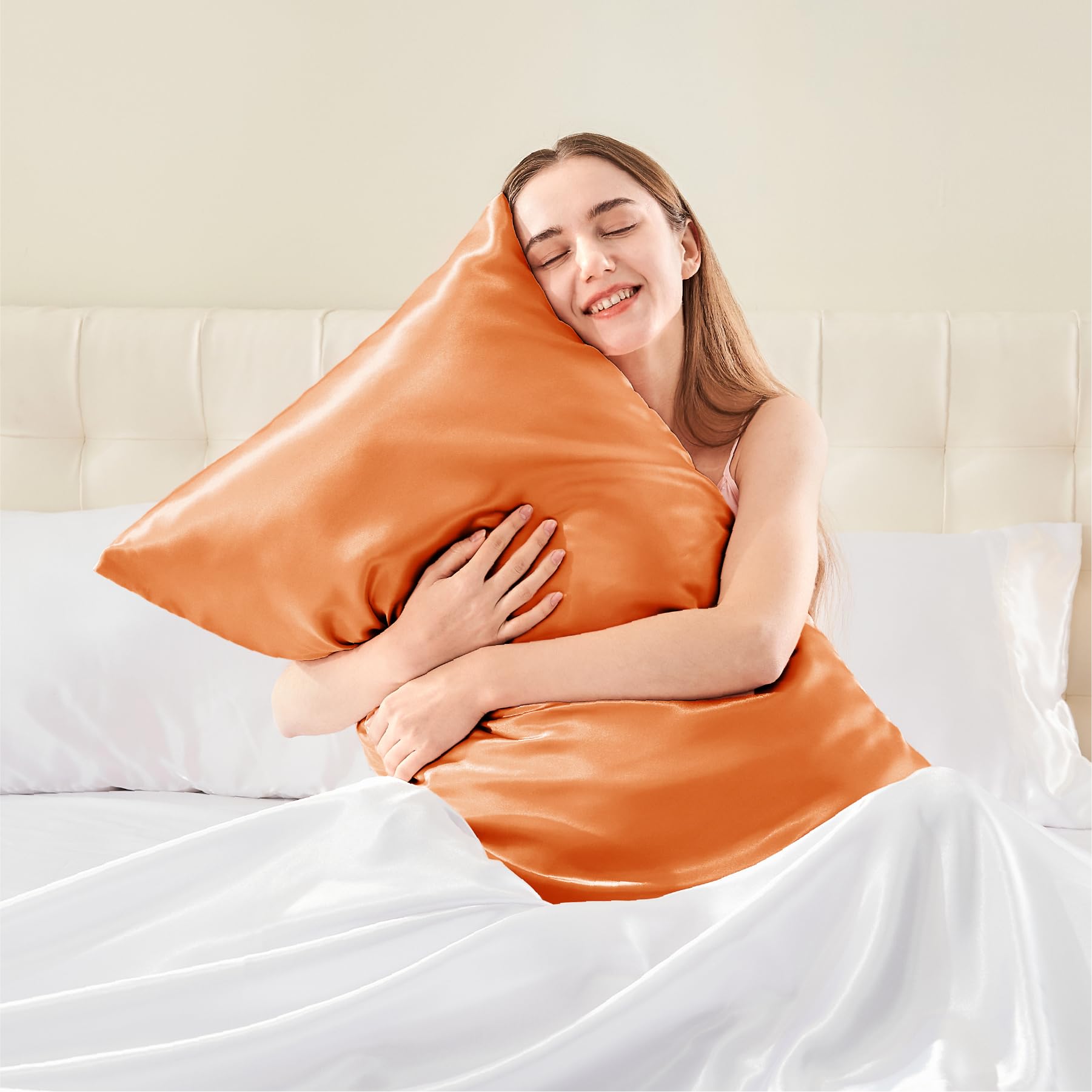 Bedelite Satin Pillowcase With Zipper, Burnt Orange King Size Pillow Cases Set Of 2, Super Soft And Cooling Similar To Silk Pill