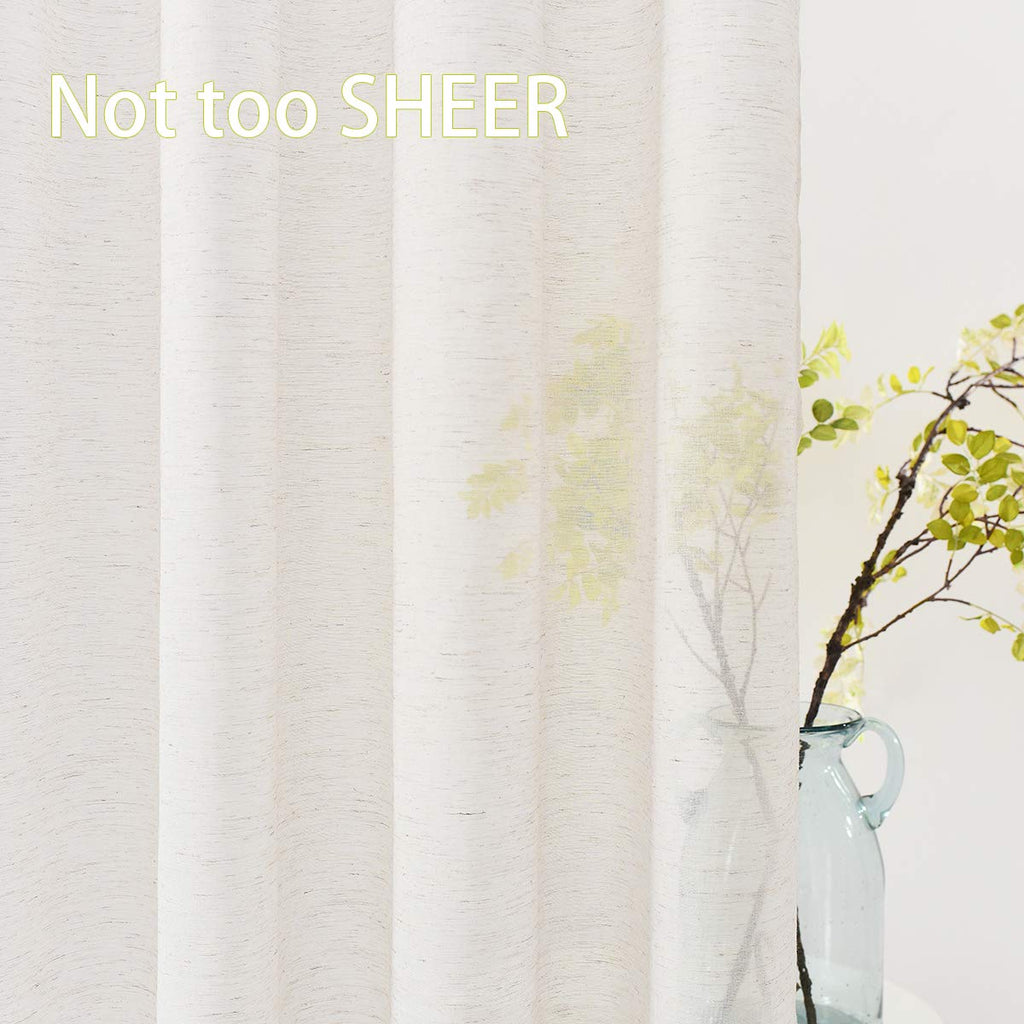 Fmfunctex Linen Sheer Pinch Pleated Curtains For Bedroom, Linen Flax Beige 72 Inches Long Sheer Curtain Panels For Living Room,