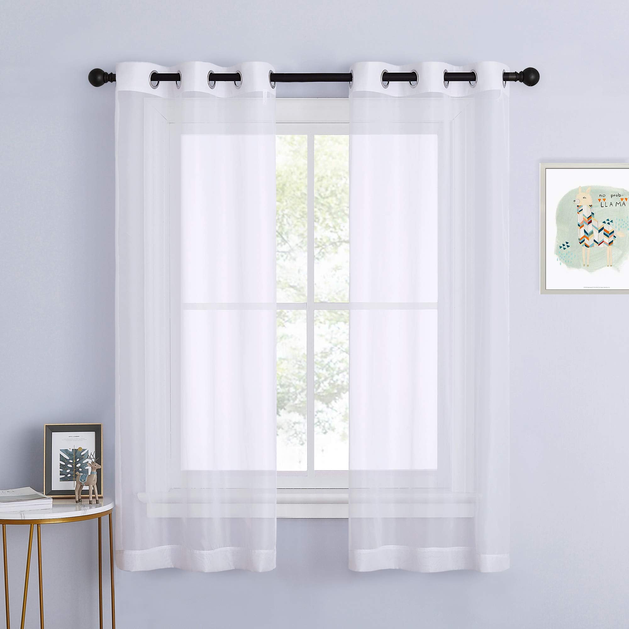 Nicetown Sheer Curtains 63 Inch Length - Grommet Living Room Curtain Panels Voile Textured Soft And Lightweight Window Treatment