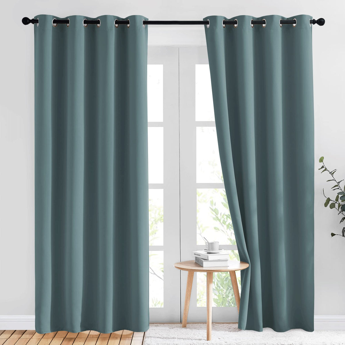 Nicetown Blackout Greyish Blue Curtains & Drapes For Living Room - Thermal Insulated Solid Grommet Sound Reducing Energy Saving