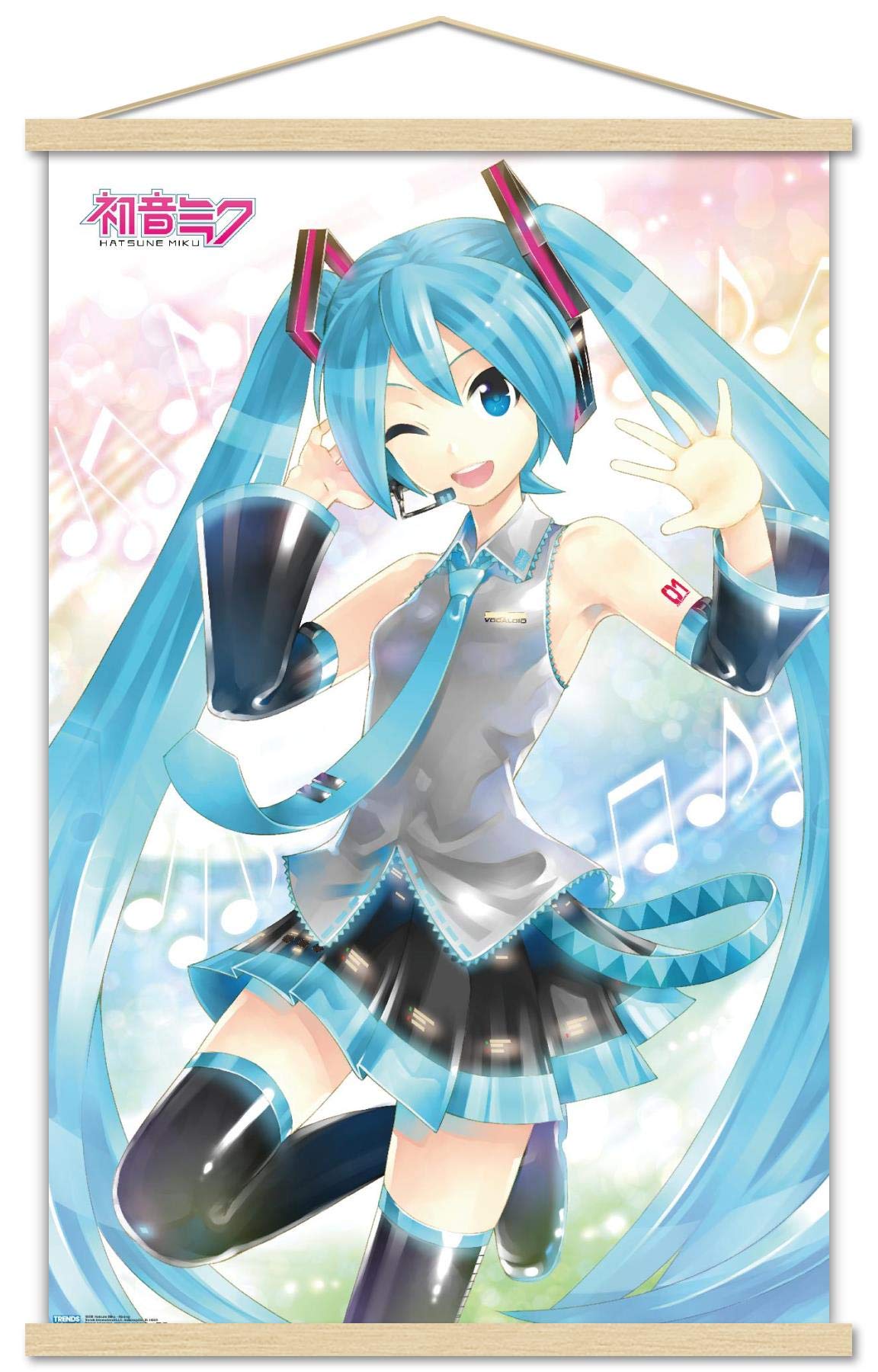 Trends International Hatsune Miku - Waving Wall Poster, 22.375 x 34, Print and Beechwood Hanger Bundle