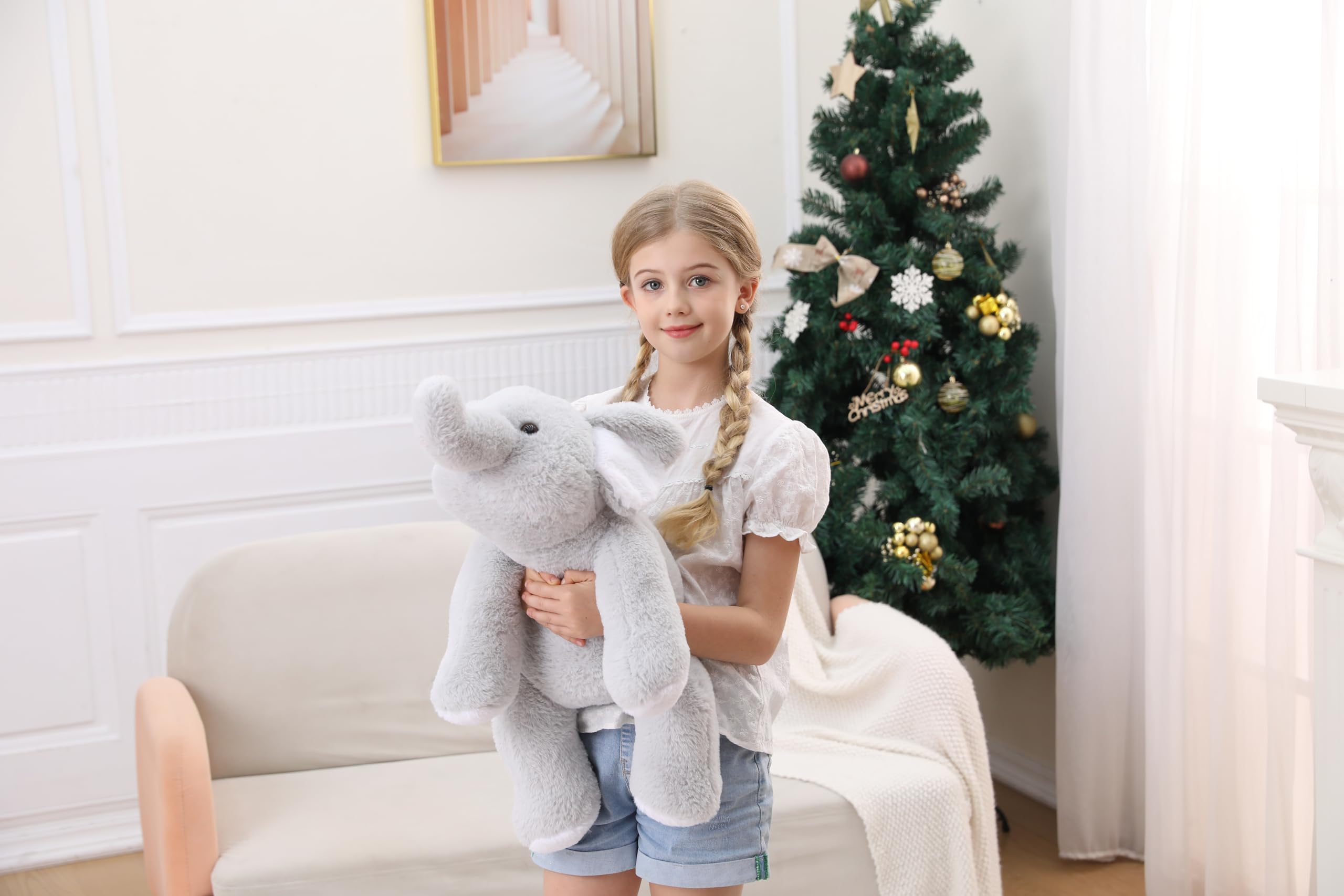 Jellymallow 5 Lbs 24' Weighted Elephant Stuffed Animals Gray, Giant Elephant Plush Pillow Huggable Plushie For Kids And Adults