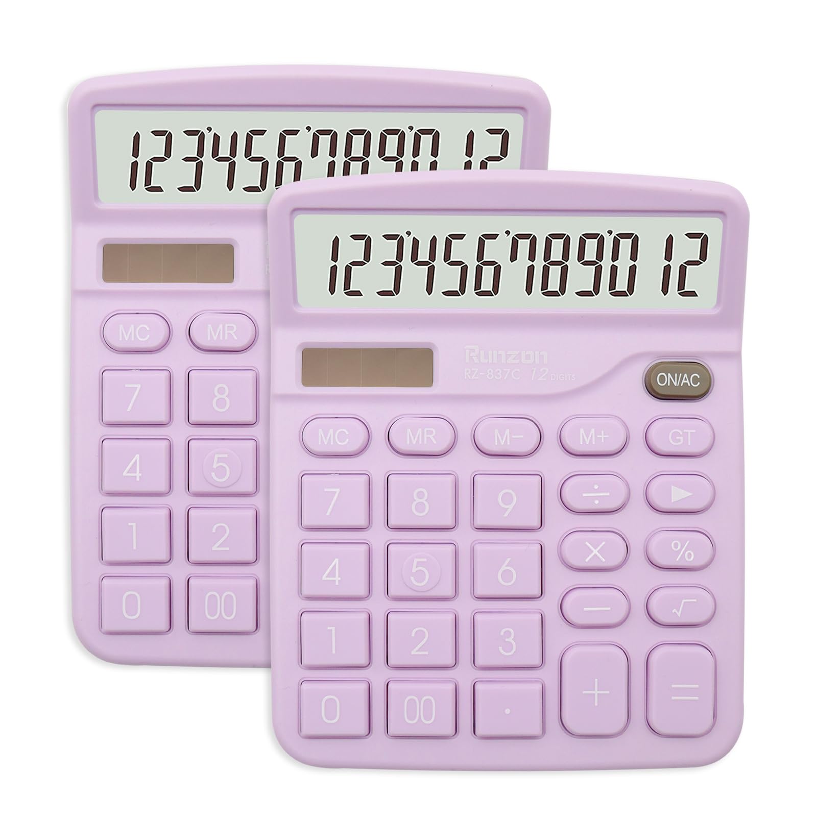 2Pc Basic Office Desktop Calculator - 12 Digit Purple Lcd Display, Sensitive Buttons, School & Office Supplies
