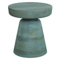 SIMPLIHOME Robbie Solid Mango Wood 16 inch Wide Round Boho Contemporary Rustic Accent Table in Teal Wash, Fully Assembled for Th