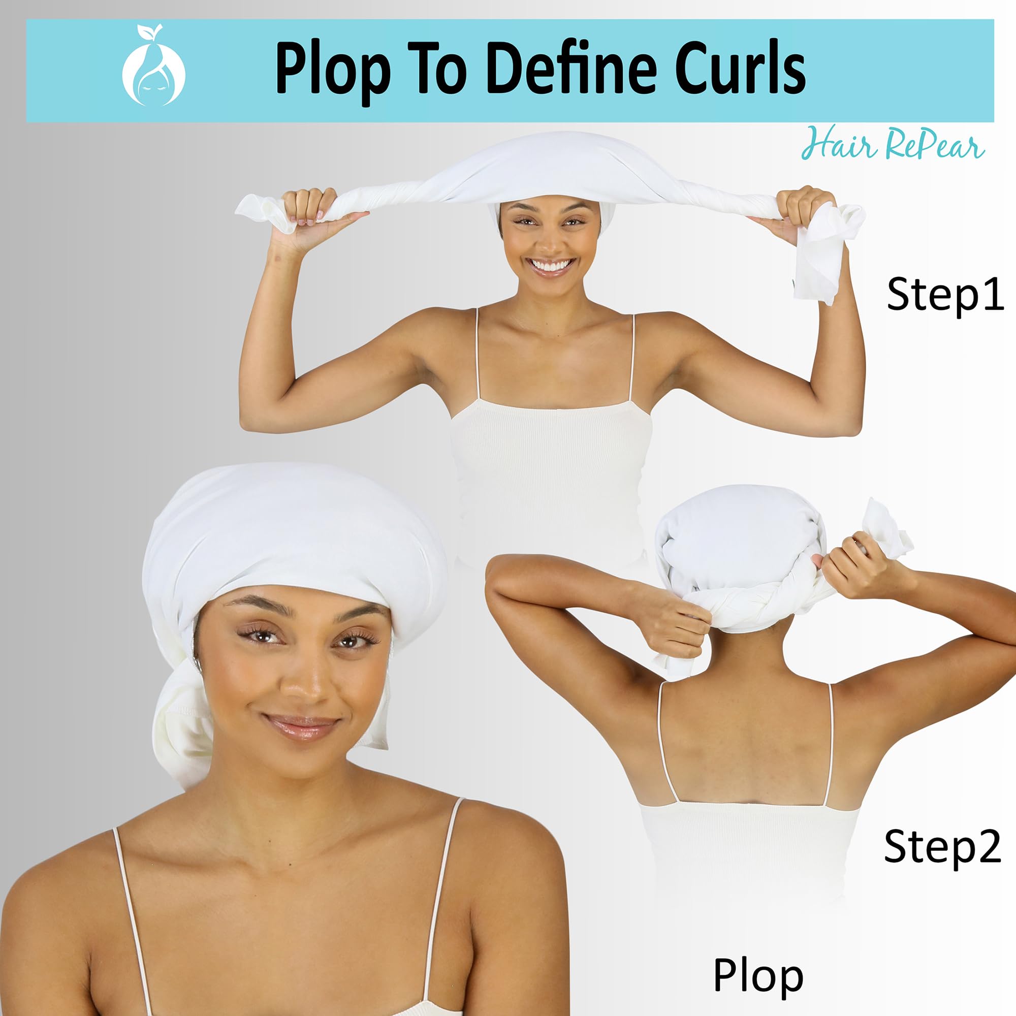 Hair Repear Anti Frizz Premium Cotton Hair Towel Enhances Healthy Natural Hair - Plop Wrap Scrunch Curly Wavy Or Straight Hair -