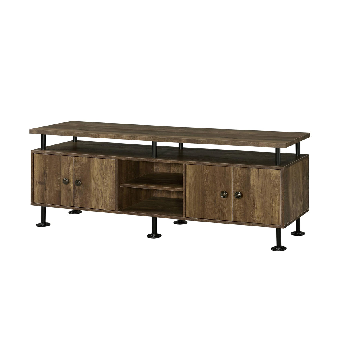 Acme Ensata II Rectangular 4-Door TV Stand in Rustic Oak and Black