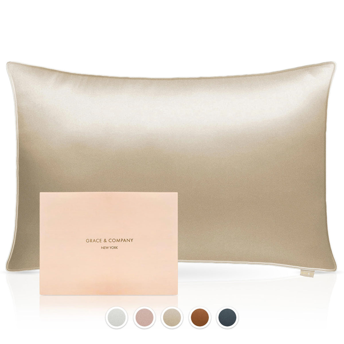 Grace & Company Silky Satin Pillowcase For Hair & Skin, Oeko-Tex Certified Satin Silk Pillowcase With Zipper - Ultra Smooth Gold