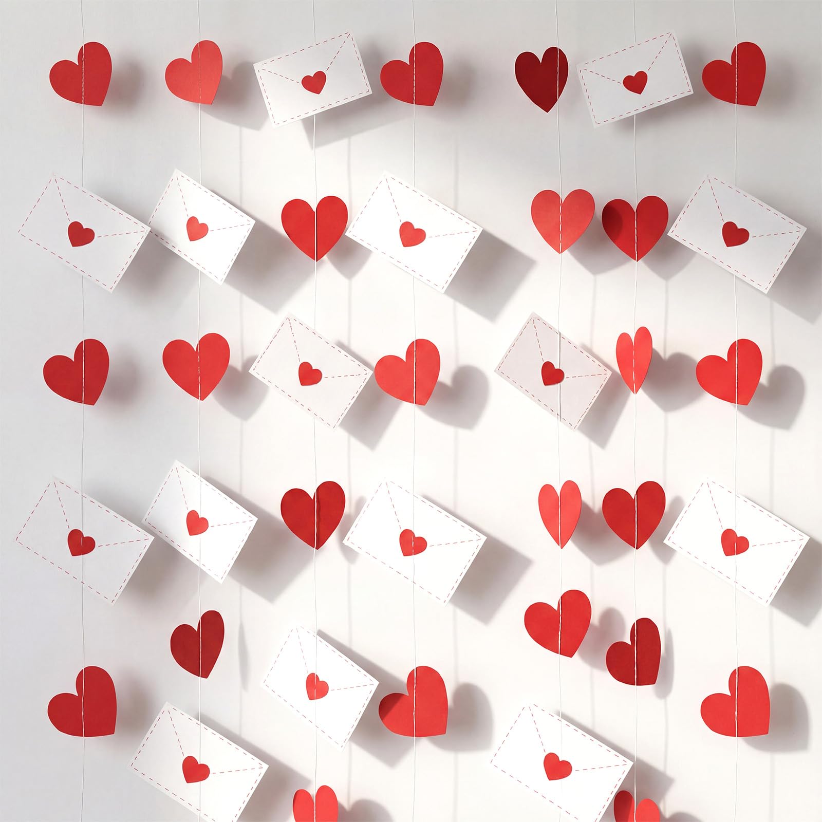 LemonSecret 8 Strings Valentines Garland Decoration Red Heart Envelope Garlands Valentine's Love Hanging Letter Banner Paper Hom