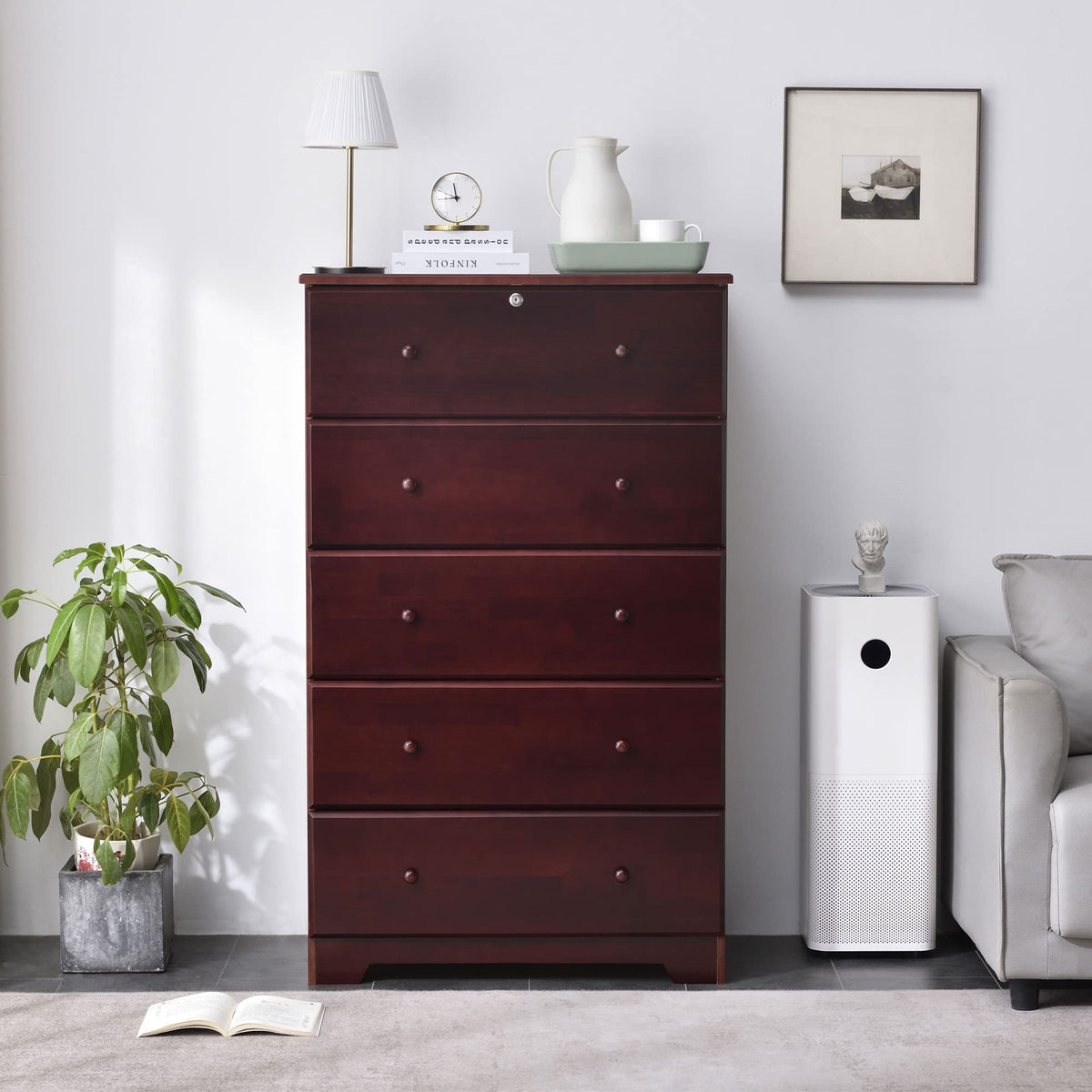 Woodpeckers Furniture And Mattress Solid Pine Chest Dresser 5 Drawers (Mahogany)