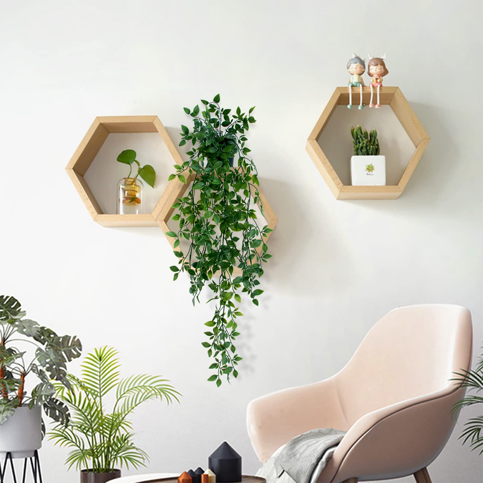 Loywree 1 Pack Artificial Hanging Mandala Plants With Pot Fake Potted Plants Suitable For Indoor Outdoor Patio Shelf Wall D  Cor
