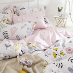 Girls Floral Duvet Cover Twin Boho Floral Aesthetic Bedding Sets Twin White Pink Cotton Kids Teens Flower Comforter Cover Floral