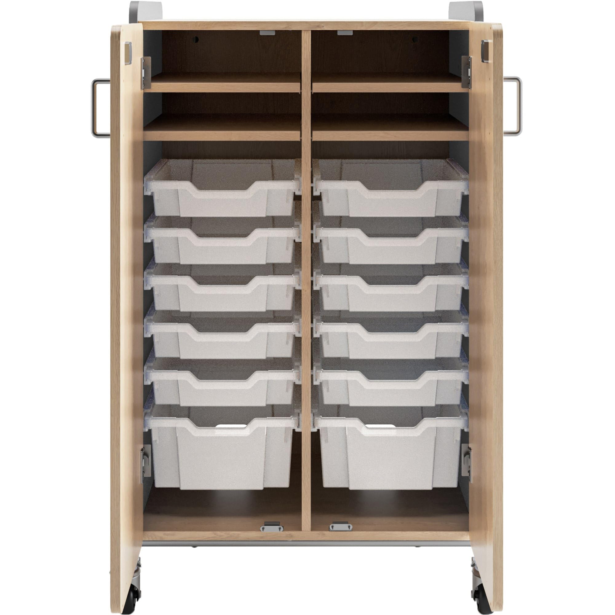 Safco Products 3934GRY Whiffle Typical 14, Double Column 12-Tote 4-Shelf Doored Rolling Storage Cart with Magnetic Dry-Erase Back, Gray, 48&quot; H, Tall