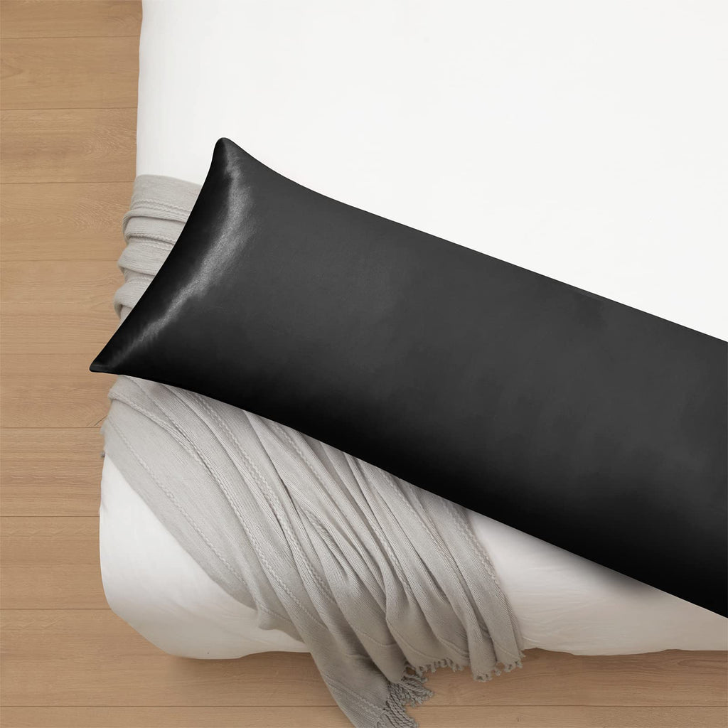 Ersmak Satin Body Pillow Cover, 20X54 Inches Black Ultra Soft Satin Body Pillow Case For Hair And Skin, Silky Slip Cooling Long